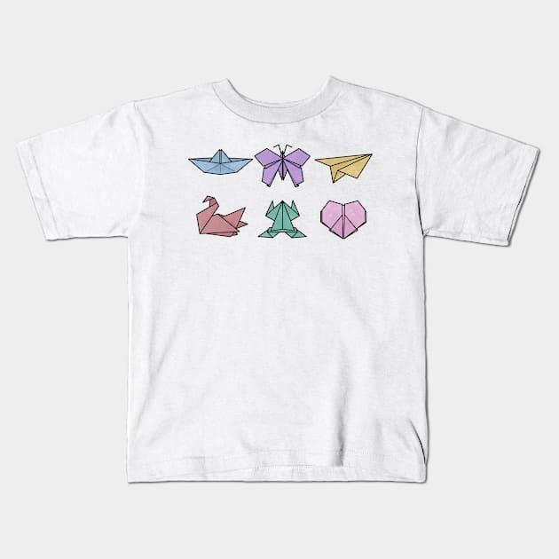 Colorful Origami Figures Kids T-Shirt by peachycrossing